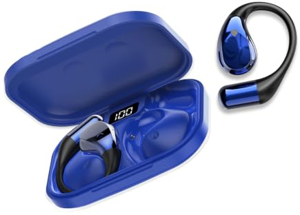 Conyat Auriculares Bluetooth 6.0 Open-Ear con micrófono, Ganchos de oído Ajustables, Gran Comodidad de Uso, Impermeables IPX7, Azul