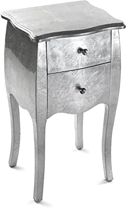 Versa Cagliari Nachttisch Kleiner oder zusätzlicher Tisch für das Schlafzimmer oder das Wohnzimmer, mit 2 Schubladen, Maßnahmen (H x L x B) 71 x 35 x 40 cm, Holz, Farbe: Silber