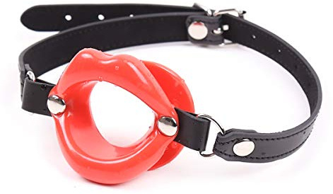 Silikon Mundknebel mit Lippen-Design verstellbares Kopfgeschirr aus Kunstleder - Fetisch Accessoire für BDSM - bequemes Tragen beim Rollenspiel (Rot)