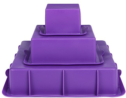 Webake Square Cake Pan Set Silicone Cake Mold Baking Pans for 3 Tier Cake Layer Tin, 9 Inch, 6 Inch, 3 Inch for Birthday Wedding Anniversary