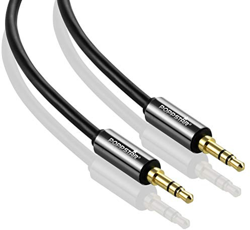 POPPSTAR 5m AUX 3.5mm Stereo Audio Cable (jack cable, gold plated), headphone cable - speaker cable for headphones, smartphone, MP3 player, car radio, black