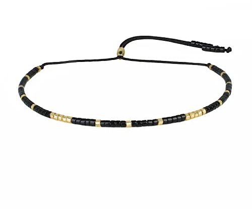 KELITCH Neue Miyuki Seed Bead Wrap Armbänder Gewebte böhmische Freundschaftsarmbänder Armreifen für Damen (Schwarz 1C)