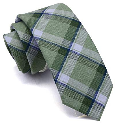 GUSLESON Olive Green Tie Skinny Striped ties Tartan Cotton Wedding Neckties (0910-11)