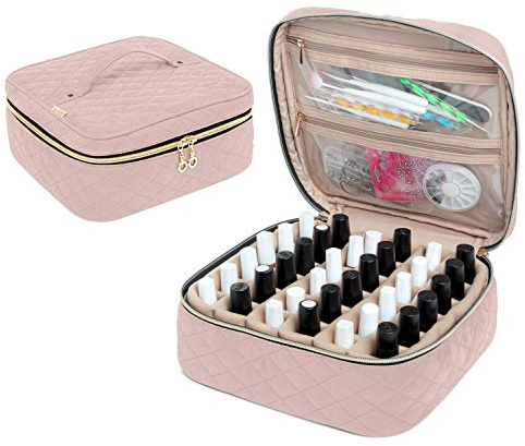 Yarwo Nagellack Aufbewahrungstasche für 36 Flaschen Nagellack (bis zu 15ml), Kosmetiktasche für Nagellack Organizer, Nagellack Tasche zum Transport und zur Aufbewahrung, Rosa(PATENT ANGEMELDET)