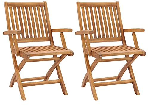 Tidyard 2X Teak Massiv Gartenstuhl Klappbar Klappsessel Gartenstühle mit Armlehnen Hochlehner Klappstuhl Gartensessel Sessel Stuhl Balkonstuhl Gartenm?bel Terrassenstuhl Holzstuhl Holzsessel
