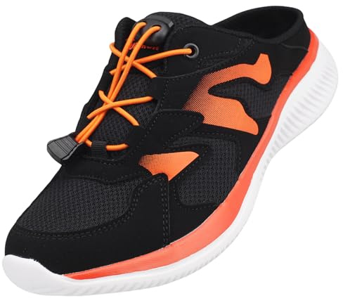 Damen Herren Sabots Sneaker Sandalette Pantoletten Slipper Freizeitschuhe 8058 Schwarz Orange 40