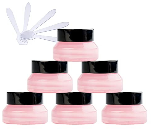ZEOABSY 6 Pack 15 ml Pink Glass Cosmetic Jars, Empty Face Cream Storage Containers Pots with Black Lid & Inner Liners for Creams, Lotion, Eye Cream, Make-Up Storage,Lotion Ointment DIY