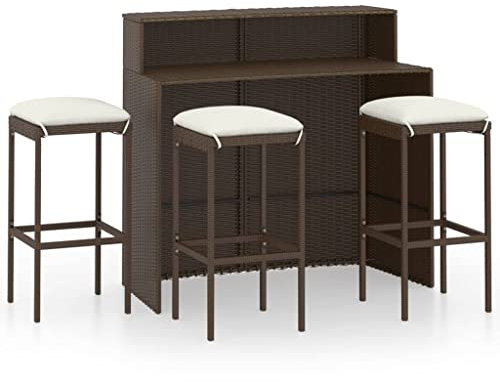 vidaXL Gartenbar Set 4-TLG. mit Kissen Theke Bar Tresen Gartentheke Bartisch Stehtisch Barhocker Barstuhl Gartenset Gartenmöbel Sitzgruppe Braun