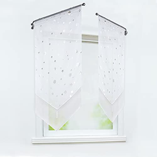 Joyswahl Scheibengardine Voile Panneaux mit Quaste, Glänzende Kreisee »Daria« Raffrollo mit Tunnelzug BxH 40x90cm 2 Stück