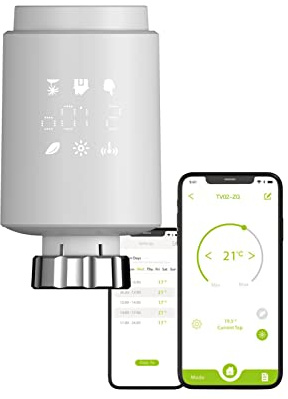 Qiumi Zigbee eTRV Heizkörperthermostat, intelligentes Ventil | Passend für die meisten Ventile, Ausrichtung des Displays einstellbar
