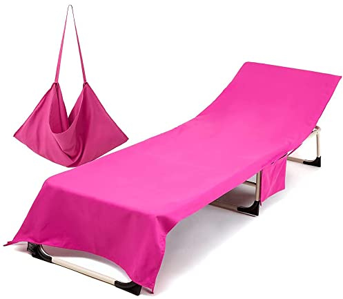 Morbuy Beach Chair Cover Towel, Solid color Beach Towel Lounger Bags with Pockets Sunbed Towels Fitted Microfiber Sun Lounger Towels for Summer Outdoor Garden Pool Vacation Travel (pink)
