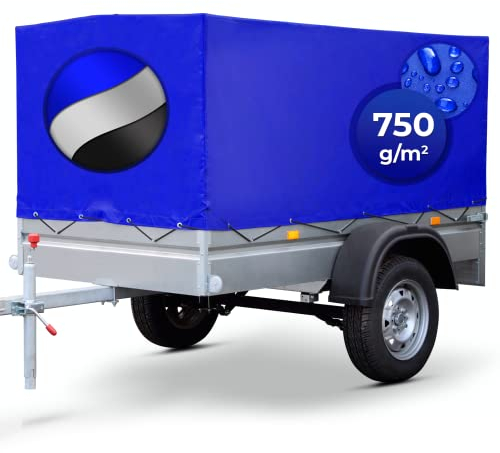 Anhängerplane - 2 Reißverschlüsse, 20 Ösen, 2075 x 1150 x 900 mm, 750g/m², wasserdicht, Farbwahl - Hochplane, Abdeckplane, Abdeckung, Gewebeplane, Plane für PKW Anhänger, Autoanhänger