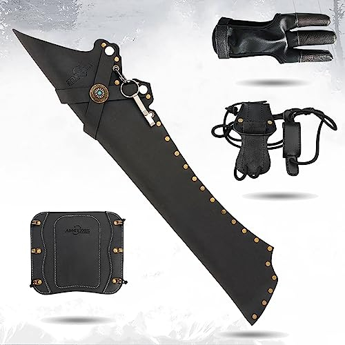 ZSHJGJR Bogenschießen Zubehör Set Schutzausrüstung/Schießhandschuh/Köcher/Armschutz/Spannschnur, für Traditionelle Bogen, Recurve Bogen, Langbogen, Take Down Bogen, Pfeil und Bogen, Bogensport