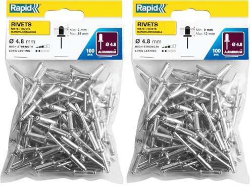 Rapid Blindnieten Aluminium Standard Ø 4,8mm, 9-12mm Klemmbereich, 100 Stück pro Beutel, für Blindnietzangen (Packung mit 2)