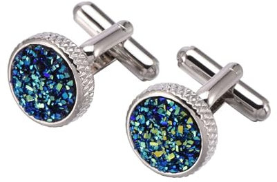 Homxi Manschettenknöpfe Herren Geschenk,Cufflinks Manschettenknopf Kupfer Rund Manschettenknöpfe Blau Silber