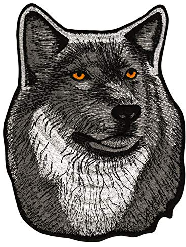 Großer Rückenpatch Wolf mit gelben Augen – 17,9 x 23,4 cm – Gestickter Aufnäher für Biker Rückenaufnäher XXL Flicken Hund Patch Backpatch für Motorradjacken Kutten Lederwesten – Hochwertige Stickerei