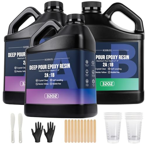 KISREL Deep Pour epoxiharts, 2,7 l (2:1) för 5,1–10,2 cm gjutdjup, bubbelfri, luktfri, kristallklar gjutharts för bartoppar, bordsskivor, fluffbord, träfyllare, hantverk