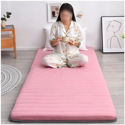 PIKETU Faltbare weiche rollmatratze Tatami Matte, tragbare futon matratze klappbar dünne, für kinderzimmer gästebett Camping Couch,Peach pink,90x200cm