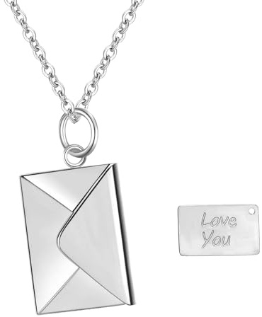 Cupimatch Collier Pendentif Enveloppe Photo Personnalisé en Acier Inoxydable - Bijoux avec Médaillon Gravé avec Message Cadeau Secret pour Couples et Famille