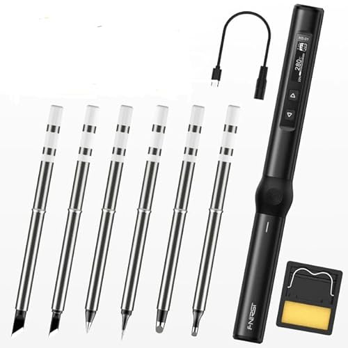 FNIRSI HS-01 intelligenter elektrischer Lötkolben, PD, 65 W, einstellbare konstante Temperatur, schnelle Hitze, tragbares Lötkolben-Station-Set (schwarz, HS01, 6)