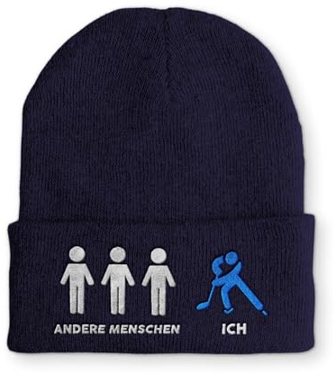 tshirtladen Spruchmütze Strickmütze Eishockey Wintermütze Mütze lustige Beanie mit Stick