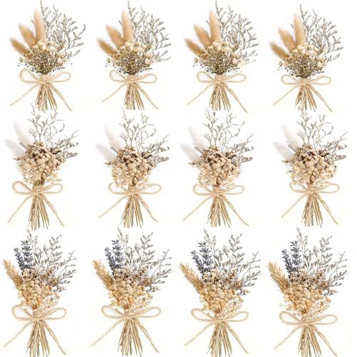 xin's convey Mini Flower Bouquet Set (12pcs), Cake Bouquet, Dried Flower Decoration, Shooting Prop, Envelope Decoration Dried Flower(Primary Colour)