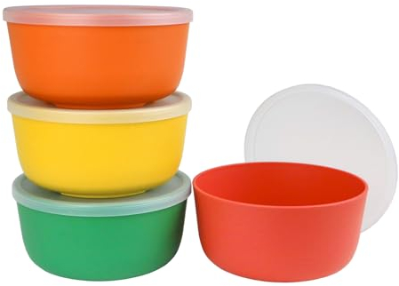 greenandlife Lot de 4 grands bols à céréales incassables avec couvercle, en plastique léger, passent au lave-vaisselle et au micro-ondes, bols réutilisables pour petit déjeuner, salade, pâtes, soupe