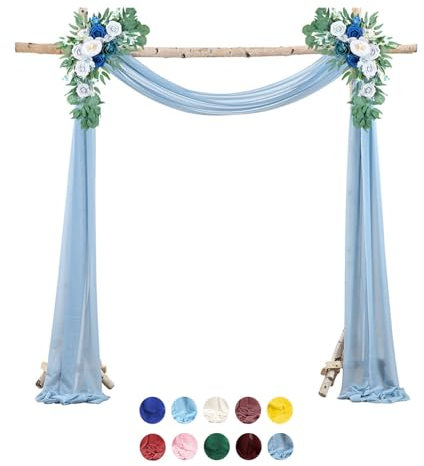 Surwin Hochzeit Vorhang Hochzeitsbogen Chiffon Stoff Querbehang Deko Gardinen Vorhang Tüll Vorhänge Hochzeitsbögen für Fotografie Party Hochzeit Zeremonie 10 Farben (75x1000cm(33FT),Dunst blau)