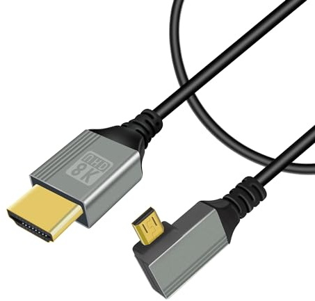GELRHONR Cavo micro HDTV a HDTV a 90 gradi, 48 Gbps Ultra Support 8K@60Hz&4K@120Hz, per GoPro, fotocamere digitali, laptop, TV, videocamere (Left Angle) 0.5M