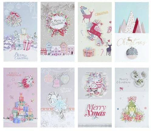 8 x Frohe Weihnachten Grußkarten Faltkarten aus Papier mit Umschlag Weihnachten Party Einladungen Geschenke Postkarte Neujahr