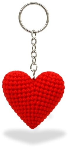 KEYSPACE Porte-clés en forme de cœur - Pendentif en forme de cœur crocheté à la main - Cadeau pour petite amie - Rouge, taille unique