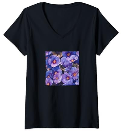 Womens Bergenia Flower Watercolor Pattern Graphic V-Neck T-Shirt