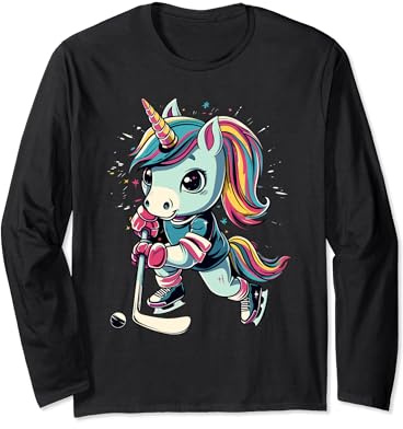 Hockey Unicorno Puck Bambini Ragazzi Ragazze Cool Hockey Maglia a Manica