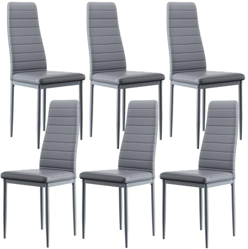 buybyroom Juego de 6 sillas de comedor grises, sillas de cocina modernas con patas de metal, sillas acolchadas, fáciles de montar, adecuadas para comedor, salón, cocina