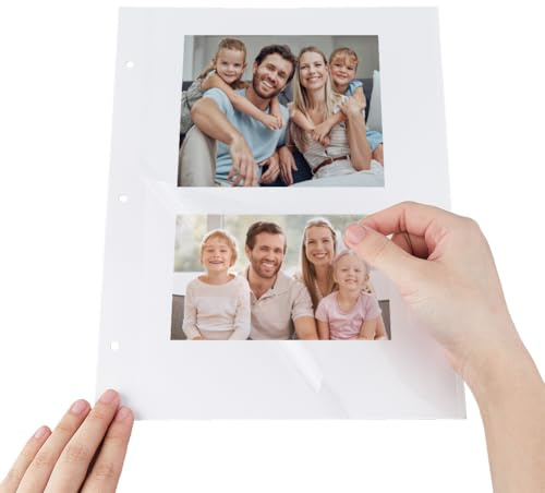SUPERFINDINGS 25 Feuilles de Recharge pour Album Photo Pages D'Album Photo 12.4x9.4 Pouces pour Classeur à Anneaux A3 Feuilles Auto Adhésives pour Album Photo pour Cartes Postales et Timbres