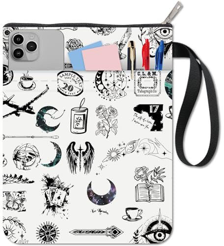 craspire Divinatory Elements Buchumschläge Mond Buchhülle Weißer Buchschutz Für Taschenbücher Waschbarer Buchumschlag Aus Stoff Mit Reißverschluss Und Zusätzlicher Hüllentasche Für Buchliebhaber