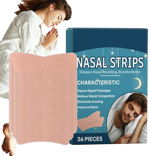 Strisce per il respiro per russare e dormire | 36 strisce nasali per respirare e dormire | Cerotti nasali per ventilazione, cerotti nasali per un sonno migliore, cerotti respiratori per alleviare la c