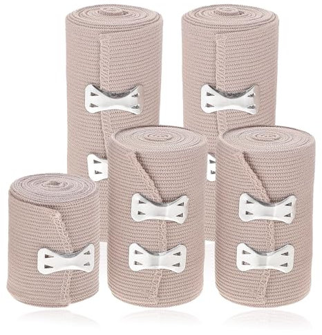 5 Stück Elastische Binde,Binden Verband,Elastische Bandage, Rolle Kompressionsbandage Elastischer Verband mit Metallclips, 5cm/7.5cm/10cm*4.5m Stützbandage Sportbinde,für Knie Knöchel Handgelenk