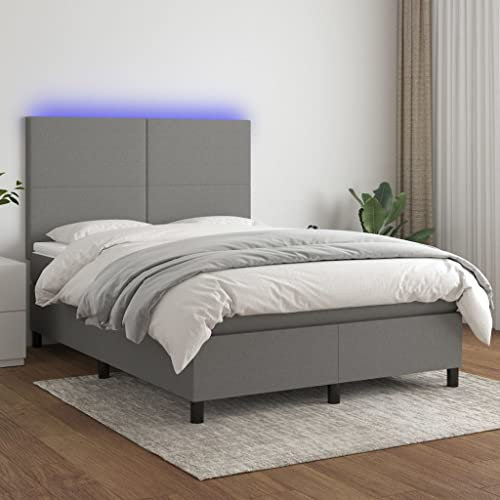 OHOOWOO Boxspringbett mit Matratze & LED Dunkelgrau 140x200 cm Stoff,Komfortables Boxspringbett mit Matratze und LEDStreifen für erholsamen Schlaf