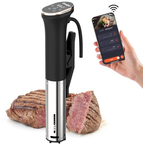 Cuiseur Sous Vide, Cooksir Sous Vide 1400W, Wi-Fi APP & Commande Tactile, Sous Vide avec IPX7 Imperméable Thermoplongeur, 360° Circulation, 10-90°C, 1-99 Mins