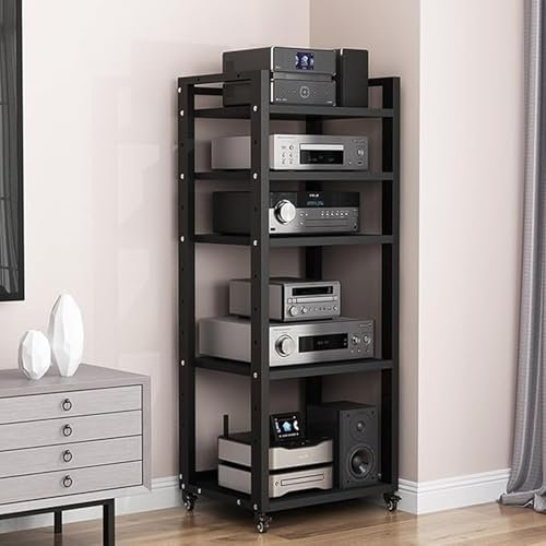 CD-Plattenspieler-Stereo-Receiver-Schrank, Audio-Video-Rack mit Rad, verstellbarer, stabiler Eck-Tunerständer für Heimkino, Küche, Wohnzimmer, Schlafzimmer, Bücherregal-Lautsprecherregale (7