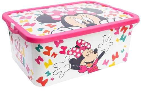 STOR Aufbewahrungsbox für Kinder Minnie Maus mit Klickverschluss 13 Liter - Spielzeugorganizer aus Kunststoff für Kinderzimmer