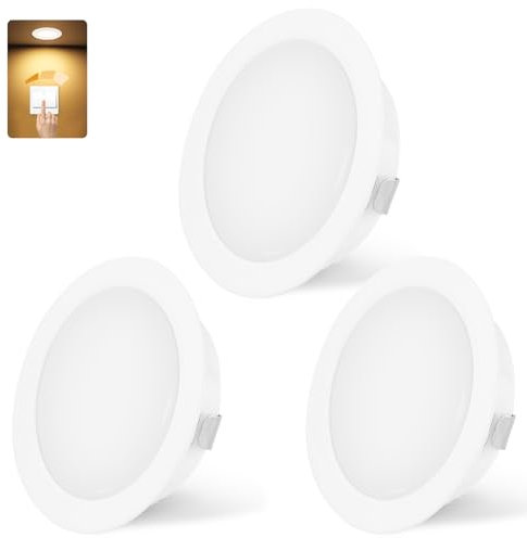 KYOTECH Faretto da incasso a LED, 230 V, dimmerabile, 3 W, 3000 K, luce bianca calda, ultra piatto, 300 lm, foro 55-58 mm e 15 mm, IP44, faretto da incasso per armadio a specchio, bianco, set da 3