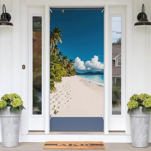 Türvorhang mit tropischem Meer, Motiv: weißer Strand, Dekoration, Willkommensveranda-Schild, Wandbehang, Banner, Hintergrund, Türabdeckung, Willkommensschild für Partys, Heimdekoration, festliche
