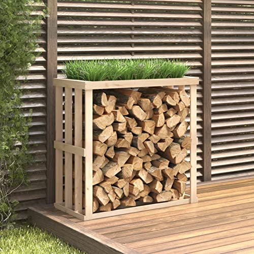 Homgoday Porte-bûches d'extérieur, 108 x 52 x 106 cm, bois massif pin, porte-bûches d'intérieur, porte-bûches de chauffage, porte bois pour cheminée, bois d'intérieur, empilable poêle en bois
