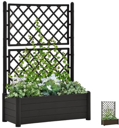 PALUPLUS Fioriera Rettangolare con Spalliera da Esterno, Misura 100x43x142 cm, Vaso in Plastica Resistente airaggi UV, Traliccio con Grigliato per Fiori e Rampicanti -116F (Antracite)
