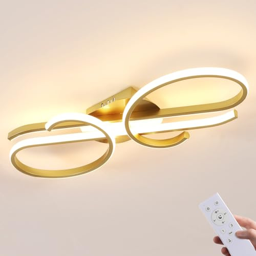 Riserva LED Deckenleuchte Dimmbar mit Fernbedienung, 29W Deckenlampe Gold Kreative, 3000K-6500K, Moderne Deckenbeleuchtung für Wohnzimmer, Kinderzimmer, Küche, Schlafzimmer, Korridor