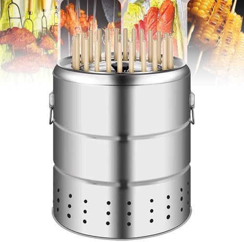 Barbecue verticale a carbonella senza fumo, con forno diviso in acciaio inox, griglia per arrosti a 360°, per campeggio