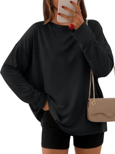 AUTOMET Women's Oversized Long Sleeve Shirts Casual Tops Black L | Fall Trendy Tunics,Loose Fit Sweatshirts, Gym Workout Tees & Basic Layering Clothes