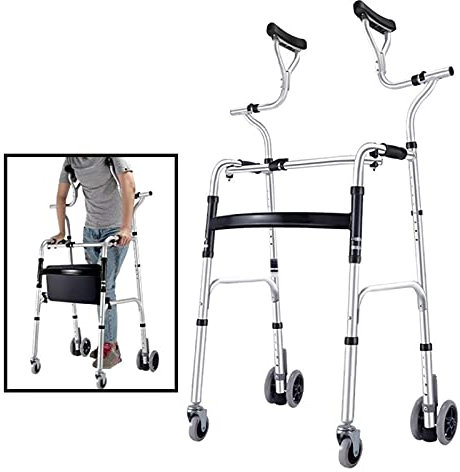 Déambulateur Cadre De Marche Pour Personnes Âgées Avec Support Axillaire Et Roues, Cadre Léger Et Réglable En Hauteur, Aide À La Mobilité En Aluminium